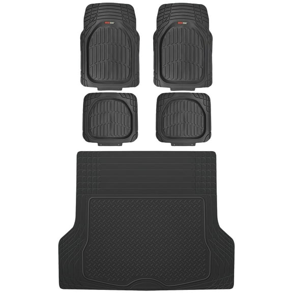 Motor Trend FlexTough Tortoise Rubber Car Floor Mats with Trunk Mat Cargo Liner, Front & Rear Combo Set fits Most Car SUV Van Coupe Sedan, Heavy Duty All Weather Trim To Fit