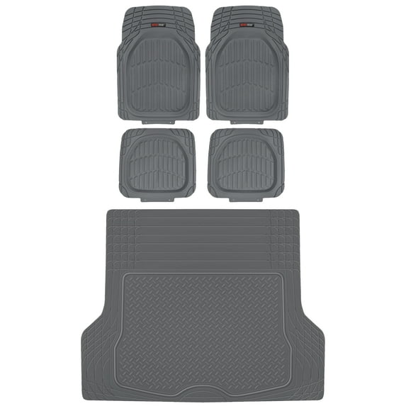 Motor Trend FlexTough Tortoise Rubber Car Floor Mats with Trunk Mat Cargo Liner, Front & Rear Combo Set fits Most Car SUV Van Coupe Sedan, Heavy Duty All Weather Trim To Fit
