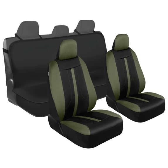 Motor Trend Front & Rear Car Seat Covers Full Set - Green Cloth Bucket Seat Covers for Front Seats + Waterproof Rear Split Bench Cover - Universal Fit for Car Truck SUV Van Interior Protection