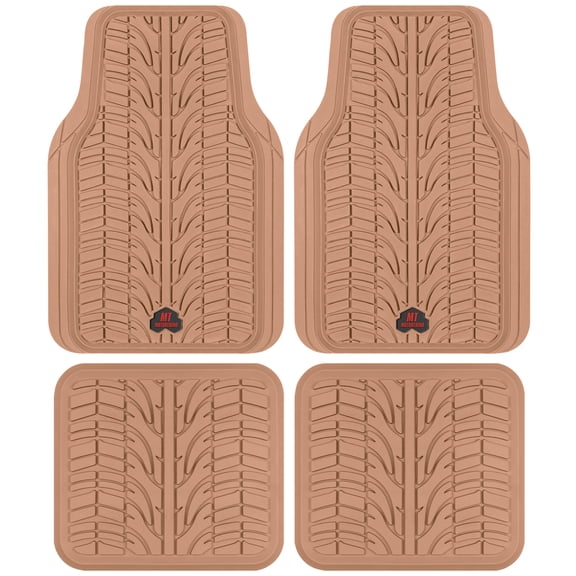 Motor Trend Grand Prix Tire Tread Rubber Car Floor Mats for Autos SUV Truck & Van - All-Weather Waterproof Protection Front & Rear Seat Liners, Trim to Fit Most Vehicles, Beige