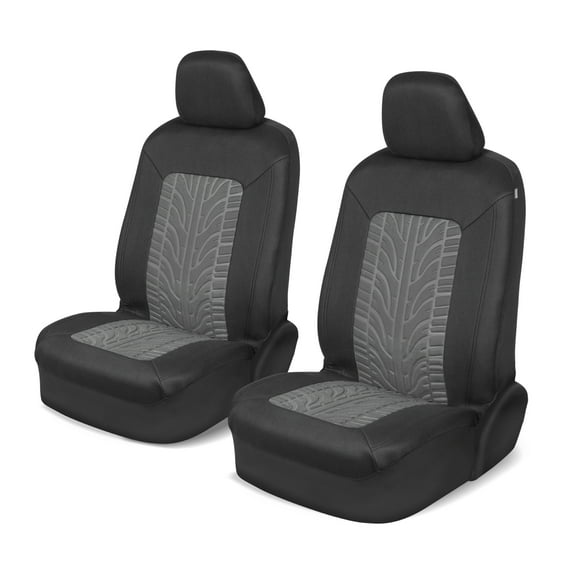 Motor Trend GrandPrix Seat Covers for Cars, 2-Pack Gray Tire Tread Embossed Car Seat Covers for Front Seats, Automotive Interior Covers for Car Truck Van SUV