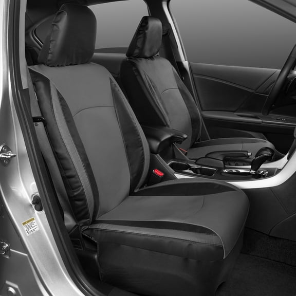 Motor Trend Gray Faux Leather Car Seat Covers for Front Seats – Automotive Bucket PU leather Seat Covers for SUV Made for Vehicles with Removable Headrests, Interior Covers for Car Truck Van SUV