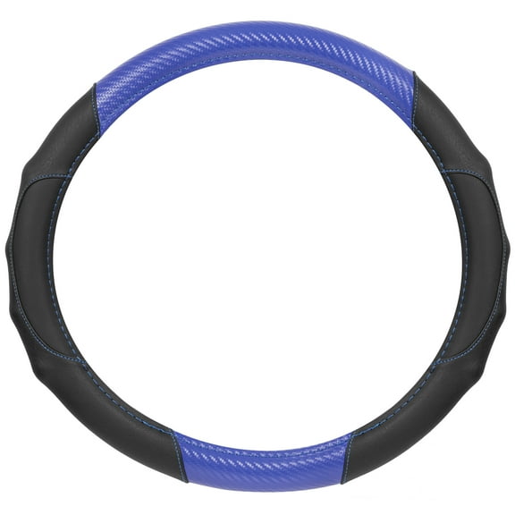 Motor Trend GripDrive Blue Carbon Fiber Steering Wheel Cover, Standard 15 inch Size, Black Faux Leather Comfort Grip, Car Steering Wheel Cover for Auto Truck Van SUV