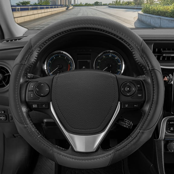 Motor Trend GripDrive Carbon Fiber Series - Steering Wheel Cover for Car & SUV - Synthetic Leather Comfort Grip Handles