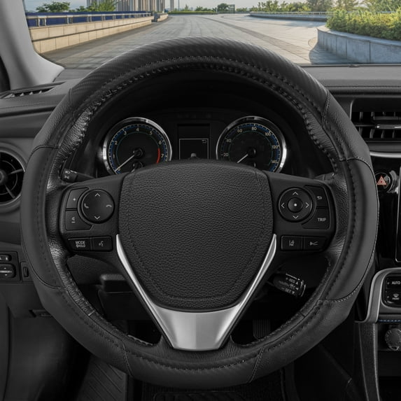 Motor Trend GripDrive Carbon Fiber Series - Steering Wheel Cover for Car and SUV - Synthetic Leather Comfort Grip Handles