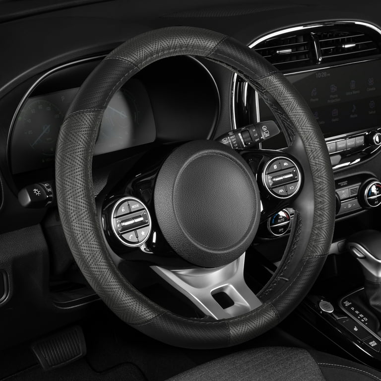 Motor Trend GripTech Plush Fuzzy Steering Wheel Cover for Car Truck Van SUV Standard 15 inch Size Soft Gray Fluffy Exterior Comfortable Ergonomic