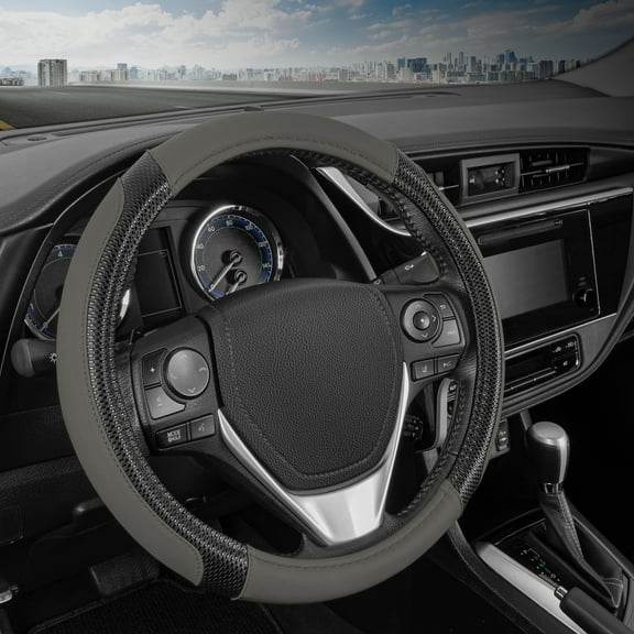 Motor Trend GripTech Sport Gray Steering Wheel Cover - Enhanced Traction and Comfort for Car, Truck, Van, SUV - 15 inch, Two-Tone Design