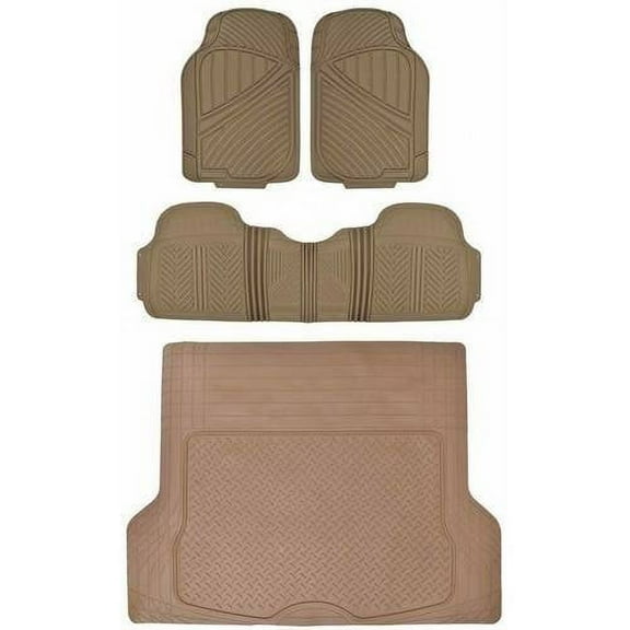 Motor Trend Heavu Duty Floor Mats for Car SUV Truck with Cargo Trunk Mat, 100 Percent Odorless, Clean Rubber, Black Beige Gray