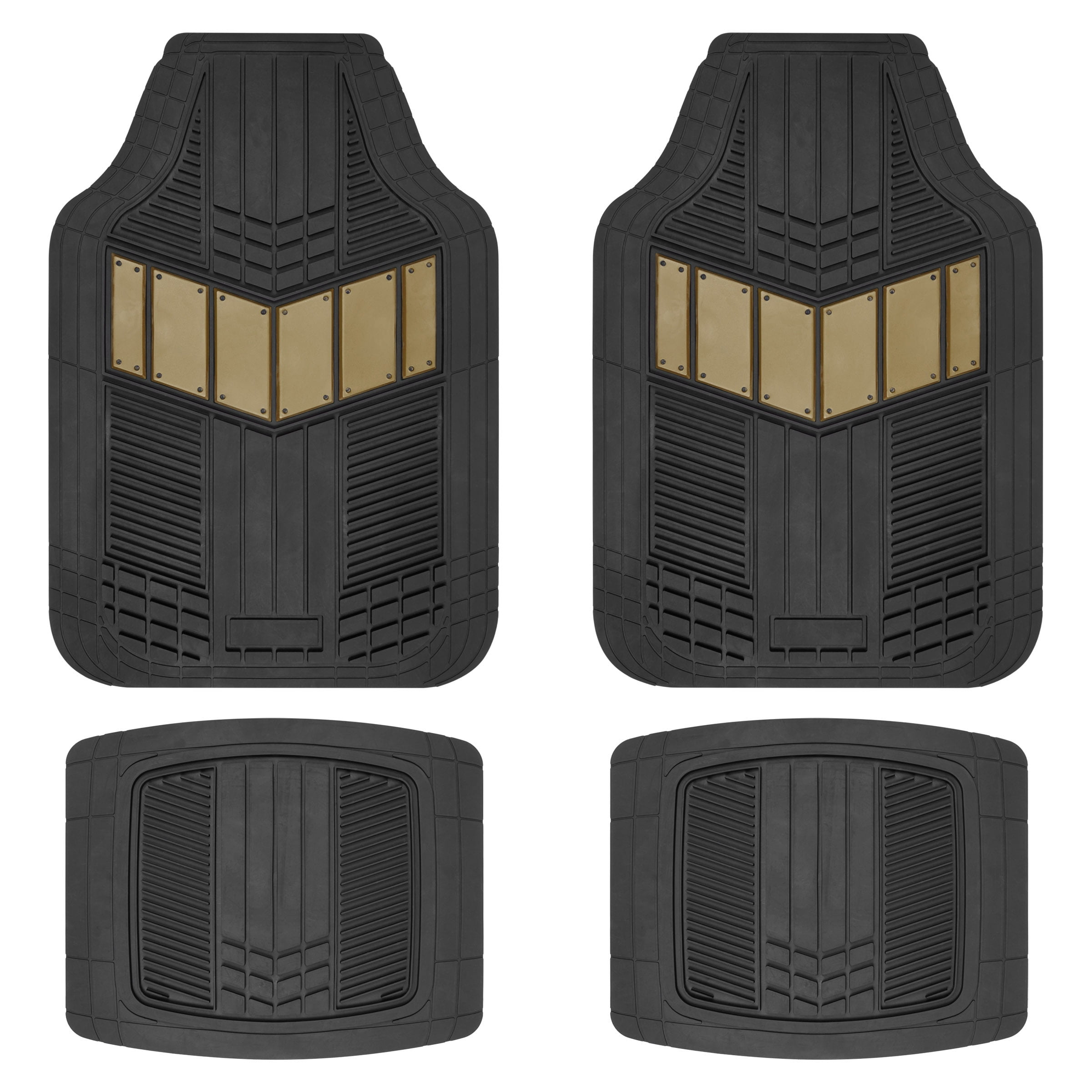 Motor Trend Heavy Duty Beige 2-Tone Mats 4pc Rubber Floor Mats