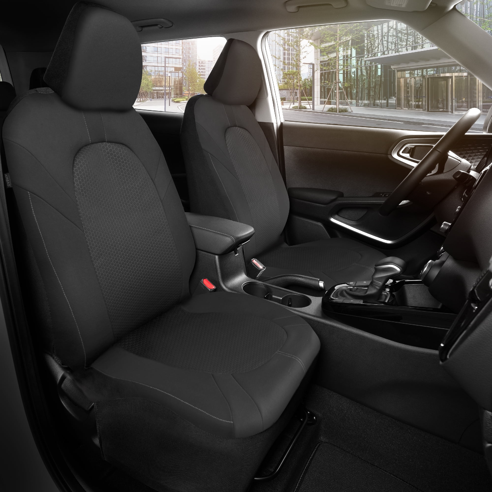 Motor Trend Honeycomb Polyester Seat Covers - Semi Universal Fit Front Seat Protector for Most Cars, Trucks, SUVs - Breathable Hex Design, Easy to Install, Black & Gray Car Seat Cover