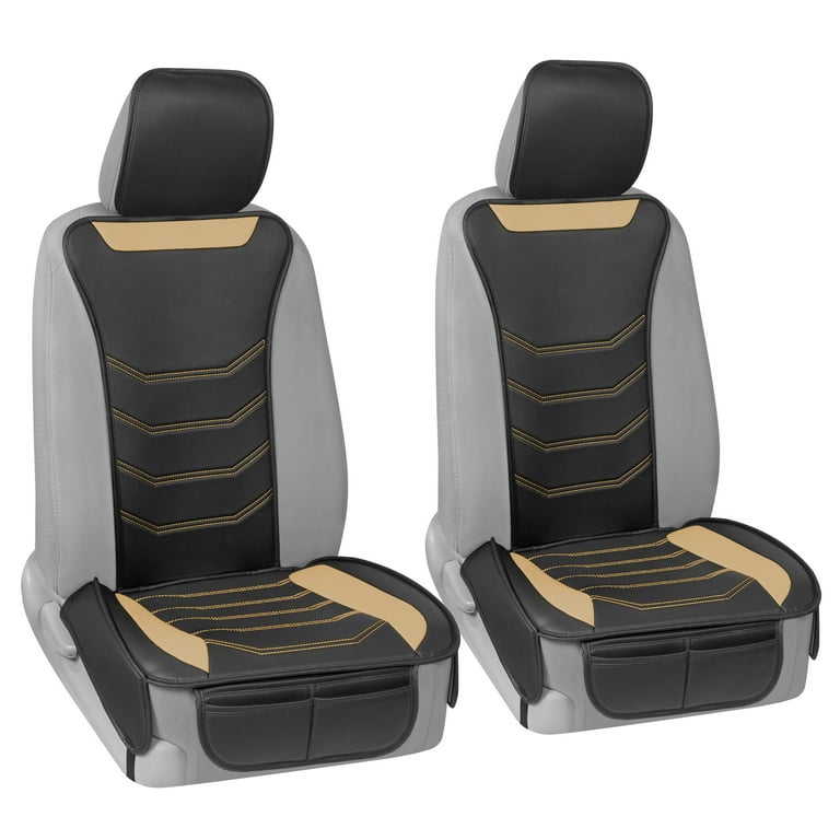 Motor Trend LuxeFit Solid Beige Faux Leather Front Seat Covers for Cars Trucks Suv, 2 Piece Set Padded Car Seat Protectors