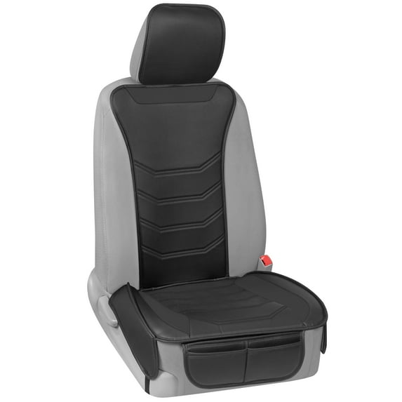 Motor Trend LuxeFit Black Faux Leather Front Seat Cover for Cars Trucks SUV, 1 Piece Set Padded Car Seat Protector