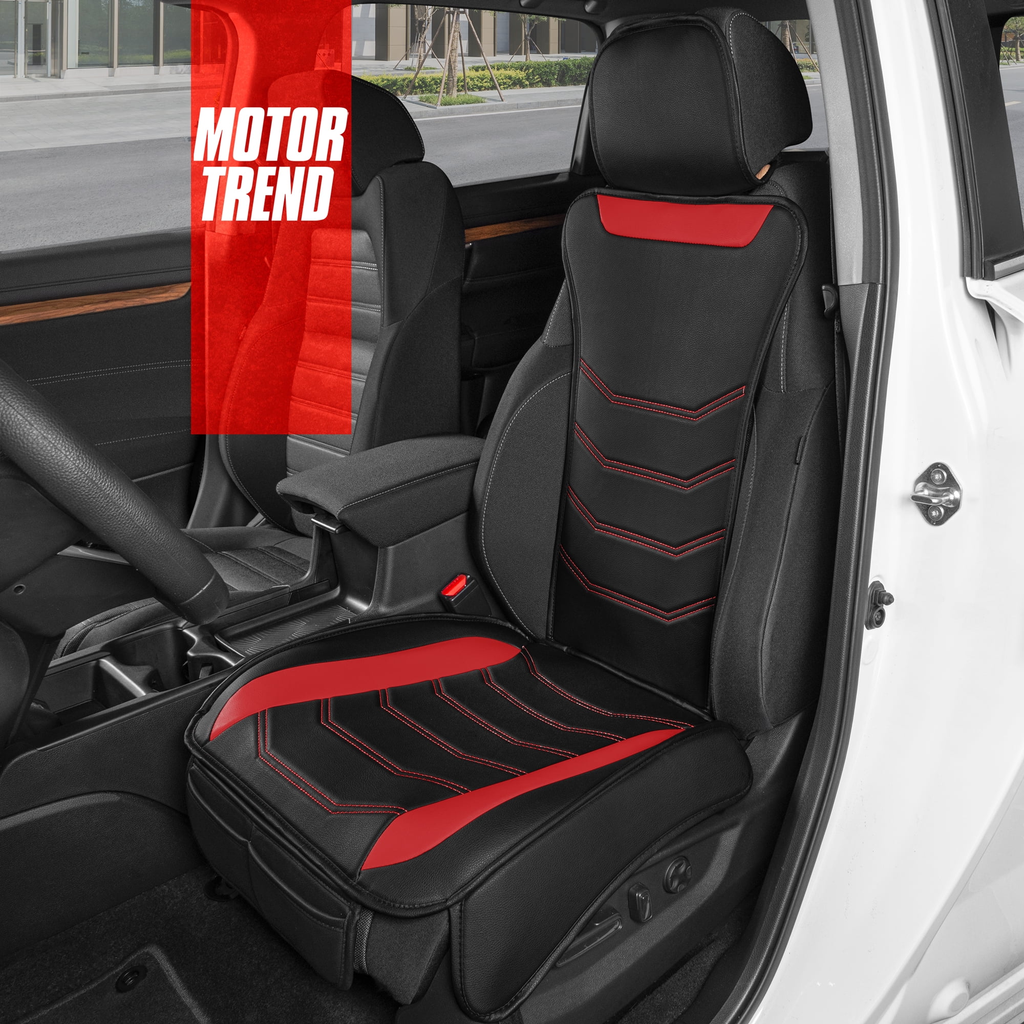 Motor Trend LuxeFit Red Faux Leather Front Seat Cover for Cars Trucks ...