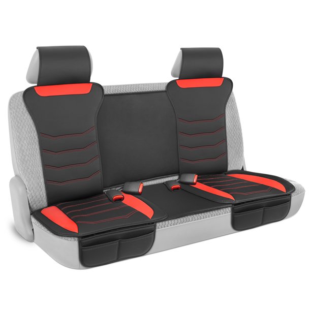 Motor Trend LuxeFit Red Faux Leather Rear Bench Car Seat Cover Padded Bench Seat Covers for