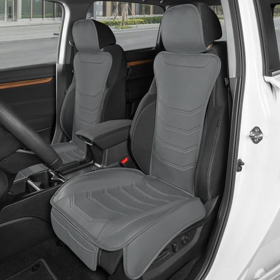 Motor Trend LuxeFit Solid Beige Faux Front Seat Covers for Cars Trucks SUV, 2 Piece Set Padded Car Seat Protectors