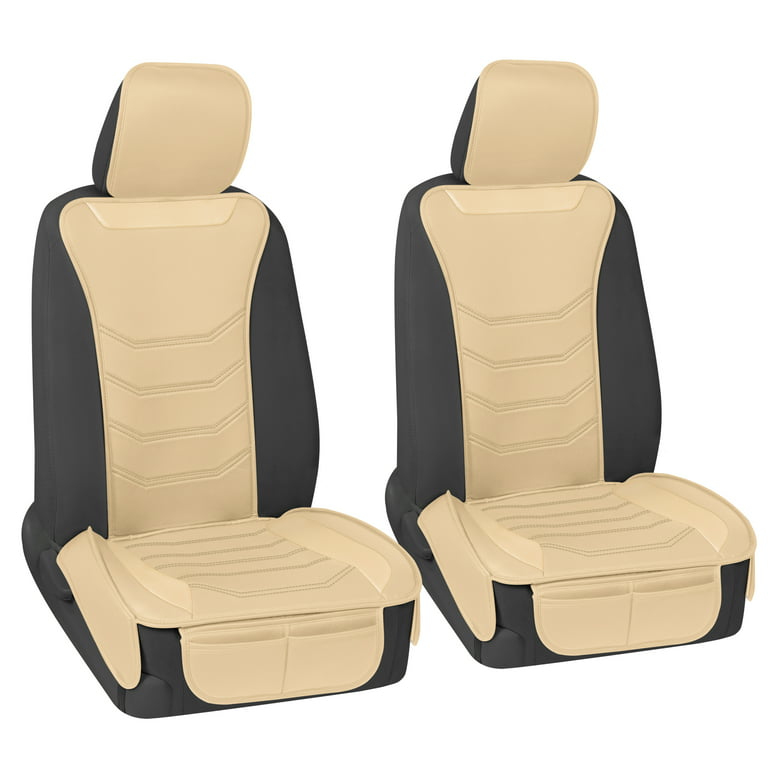 Motor Trend LuxeFit Solid Beige Faux Leather Front Seat Covers for Cars Trucks Suv, 2 Piece Set Padded Car Seat Protectors