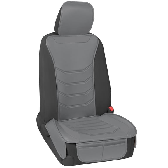 Motor Trend LuxeFit Solid Gray Seat Cover for Cars Trucks Van SUV (1 Piece), Premium Faux Leather Car Seat Cover, Easy to Install Automotive Seat Cover with Storage Pockets, Fits Most Vehicles