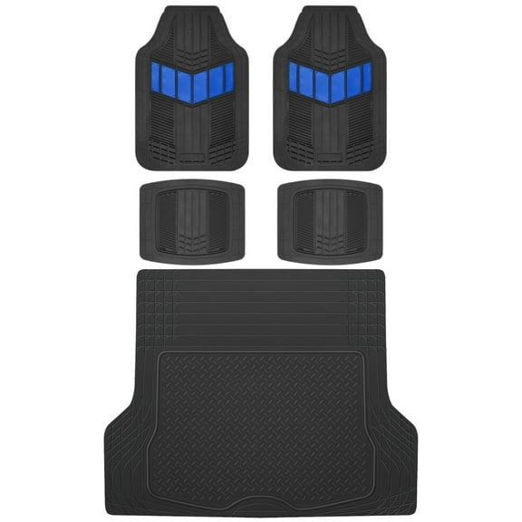 Motor Trend MT-688 DualFlex Two-Tone Rubber Car Floor Mats, Universal Front & Rear Combo Set with Trunk Cargo Mat Liner for Car Sedan SUV Van, Heavy Duty All Weather Trim To Fit