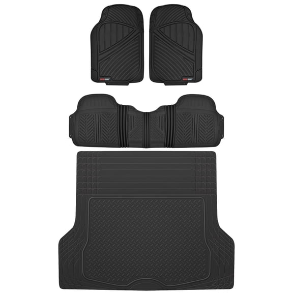 Motor Trend MT-773 FlexTough Baseline Rubber Car Floor Mats, Universal Front & Rear Combo Set with Trunk Cargo Mat Liner for Car Sedan SUV Van, Heavy Duty All Weather Trim To Fit