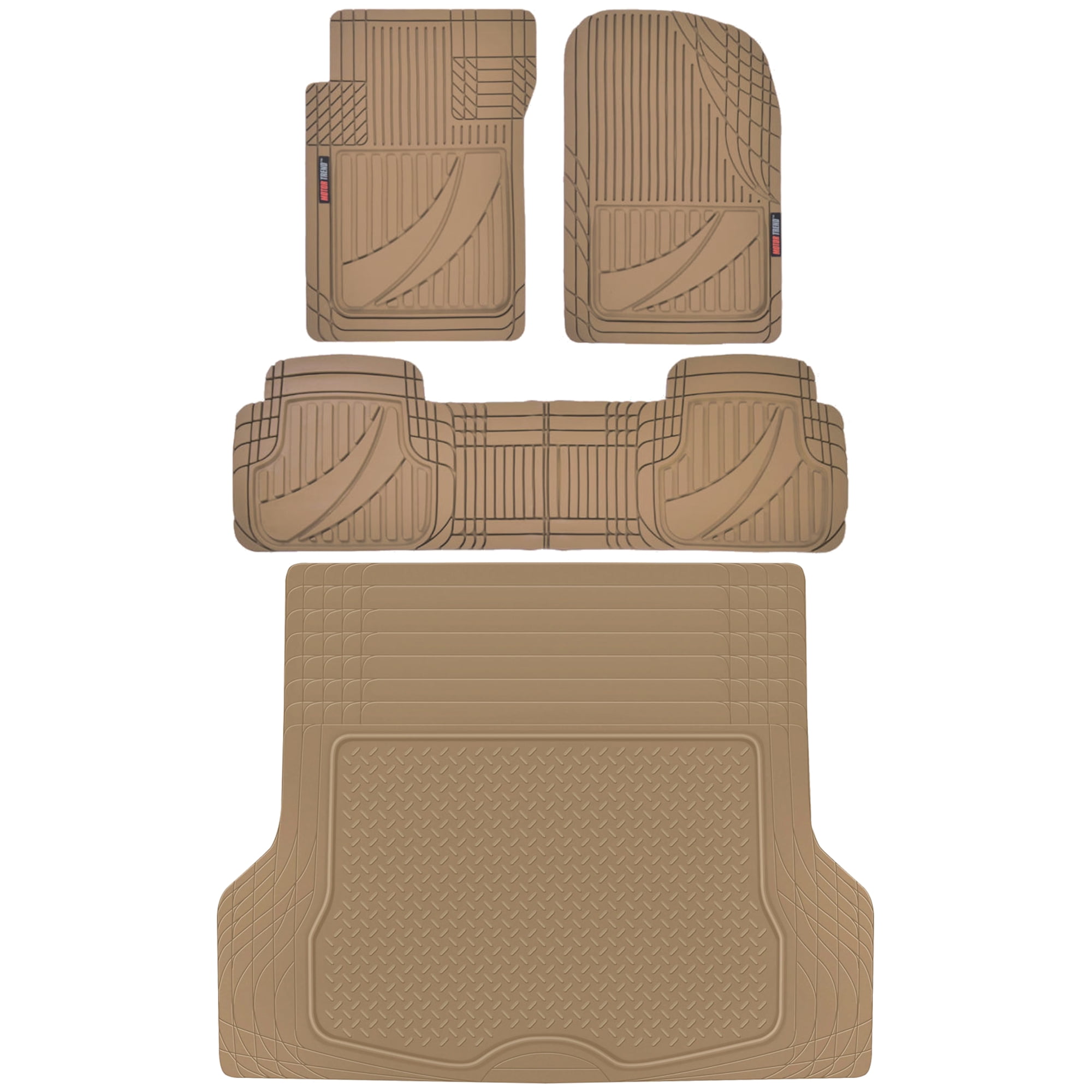 Motor Trend MT-793 Premium FlexTough Advanced Performance Rubber Car Floor Mats, Universal Front & Rear Combo Set with Trunk Cargo Mat Liner for Car Sedan SUV Van, Heavy Duty All Weather Trim To Fit