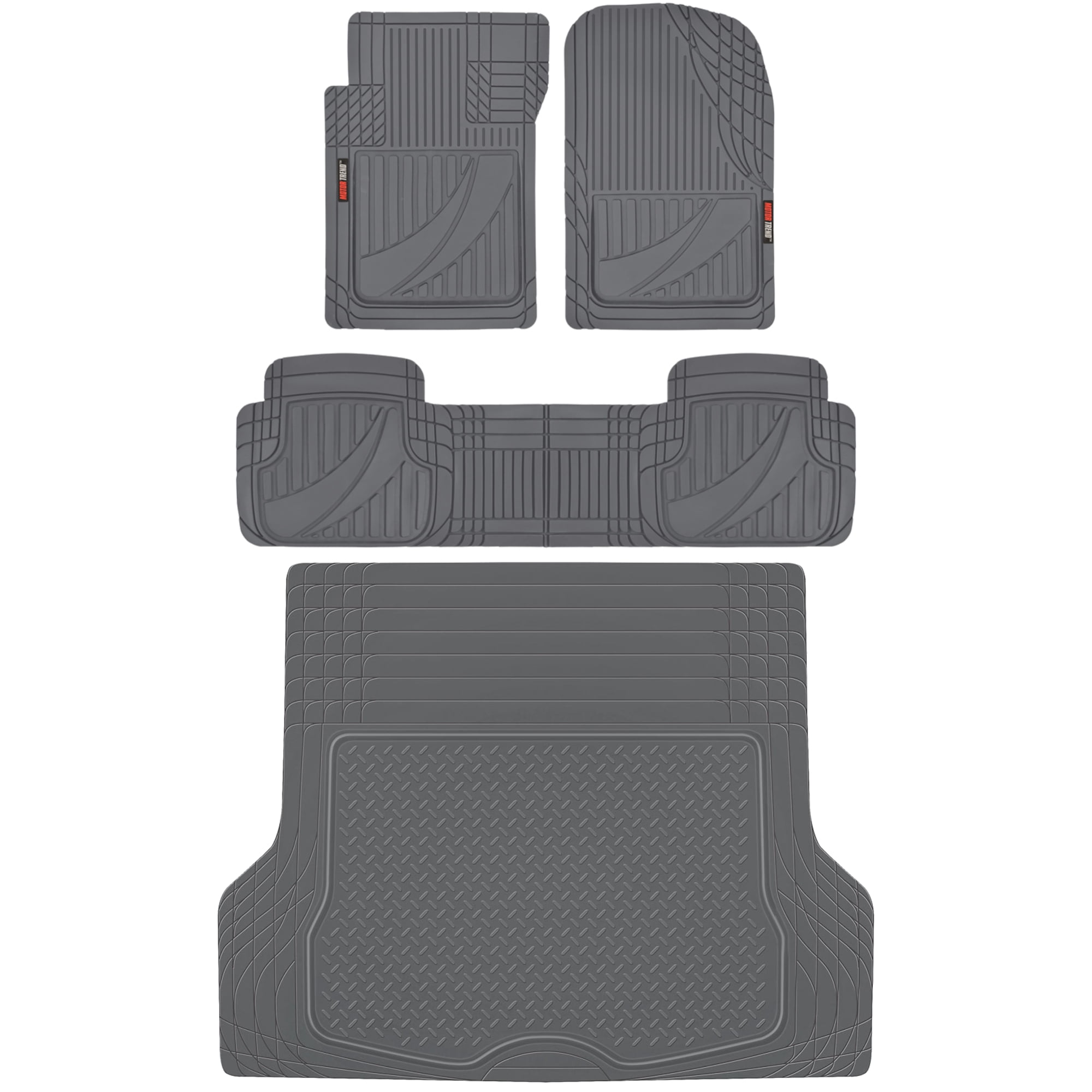 Motor Trend MT-793 Premium FlexTough Advanced Performance Rubber Car Floor Mats, Universal Front & Rear Combo Set with Trunk Cargo Mat Liner for Car Sedan SUV Van, Heavy Duty All Weather Trim To Fit
