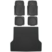 Motor Trend MT-921 FlexTough Tortoise Rubber Car Floor Mats, Universal Front & Rear Combo Set with Trunk Cargo Mat Liner for Car Sedan SUV Van, Heavy Duty All Weather Trim To Fit