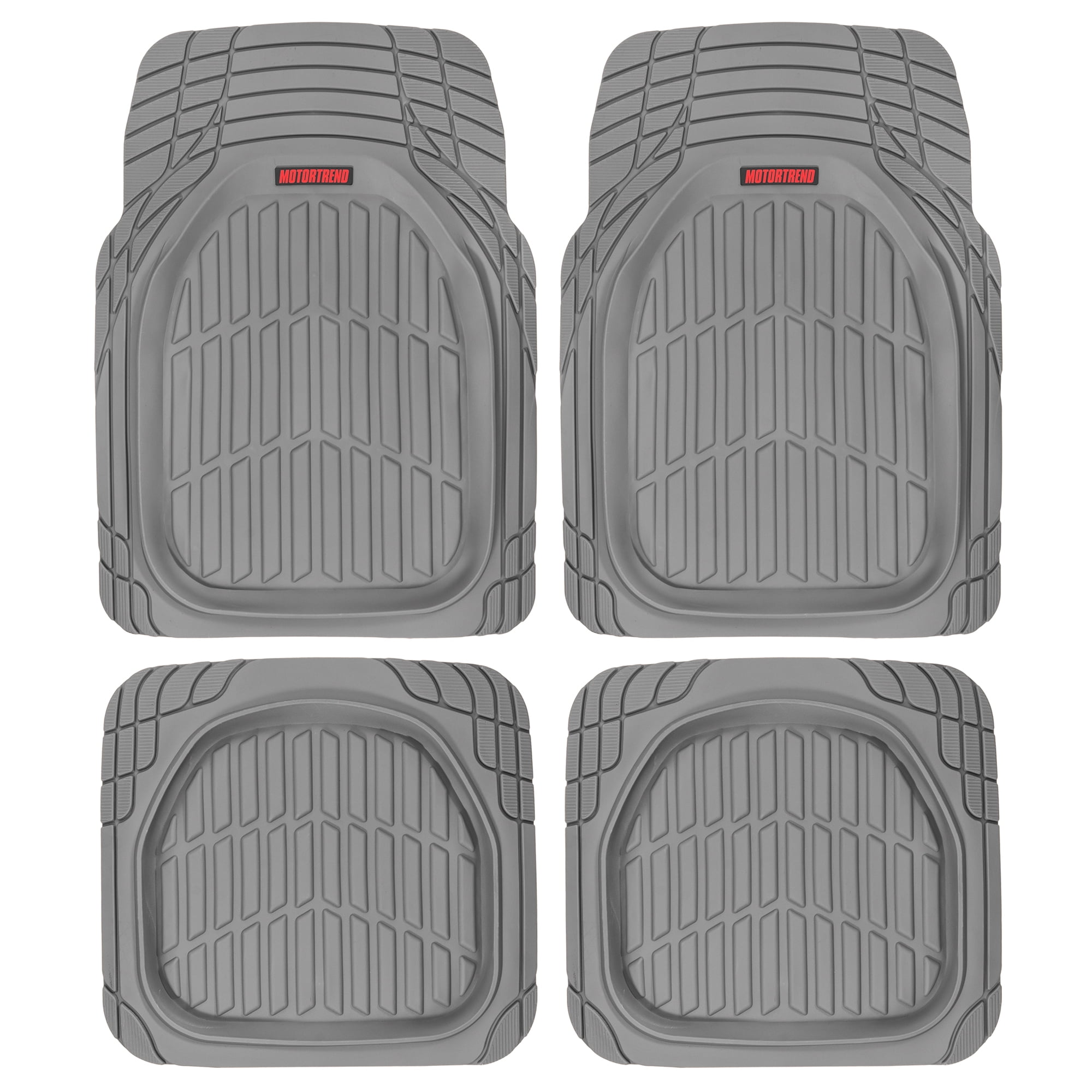 MOTOR TREND & BDK Heavy Duty Gray Rubber Car Mats Full Set - Universal Trim-To-Fit All Weather Floor Mats - Floor Mats for Car Accessories - Front & Back Interior Floor Mats for Truck Accessories