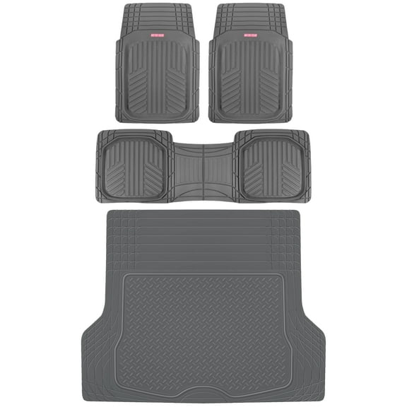Motor Trend MT-933 Deep Dish FlexTough Rubber Car Floor Mats, Universal Front & Rear Combo Set with Trunk Cargo Mat Liner for Car Sedan SUV Van, Heavy Duty All Weather Trim To Fit
