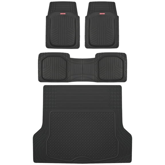 Motor Trend MT-933 Deep Dish FlexTough Rubber Car Floor Mats, Universal Front & Rear Combo Set with Trunk Cargo Mat Liner for Car Sedan SUV Van, Heavy Duty All Weather Trim To Fit