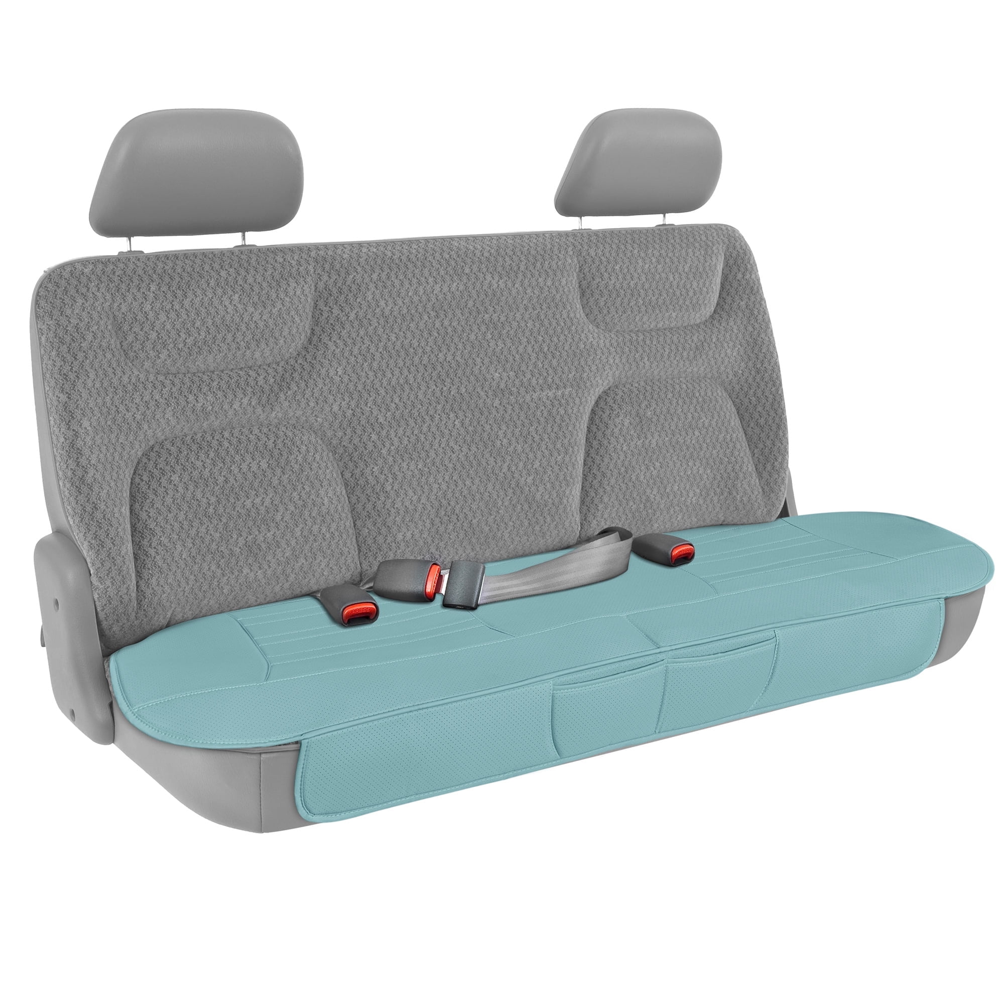 Motor Trend Faux Leather Padded Rear Bench Car Seat Cover, Storage Pockets Premium Cushion, Universal Fit Auto Interior, for Car Truck SUV Van, Mint