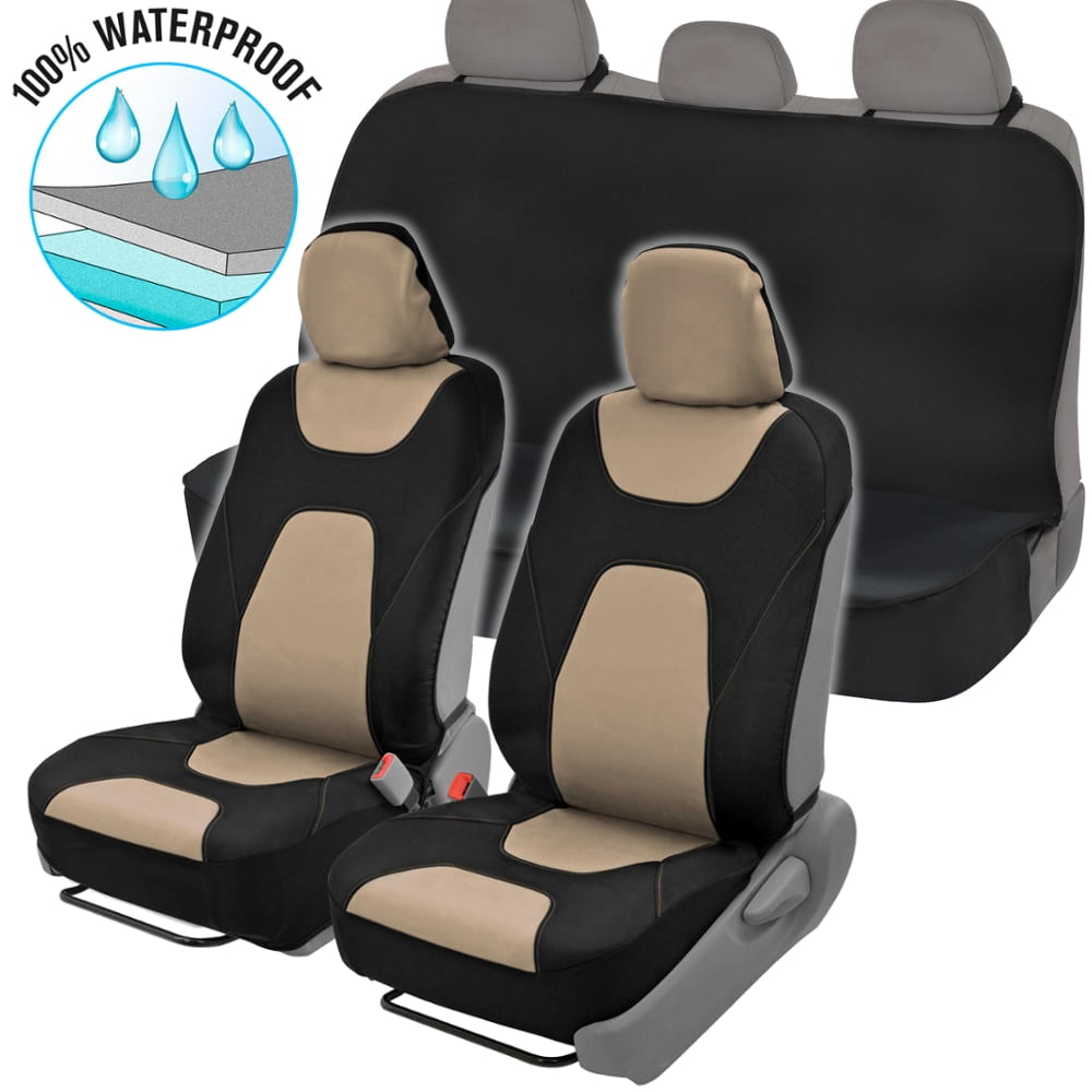 Motor Trend NeoCloth Waterproof Car Seat Covers Front  Rear Full Set,  Beige Universal Fit for Car Truck Van SUV