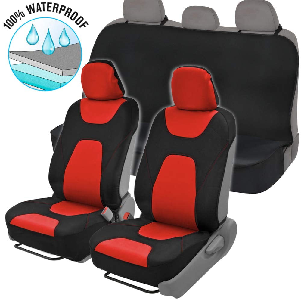 Motor Trend NeoCloth Waterproof Car Seat Covers Front & Rear Full Set, Red - Universal Fit for Car Truck Van SUV