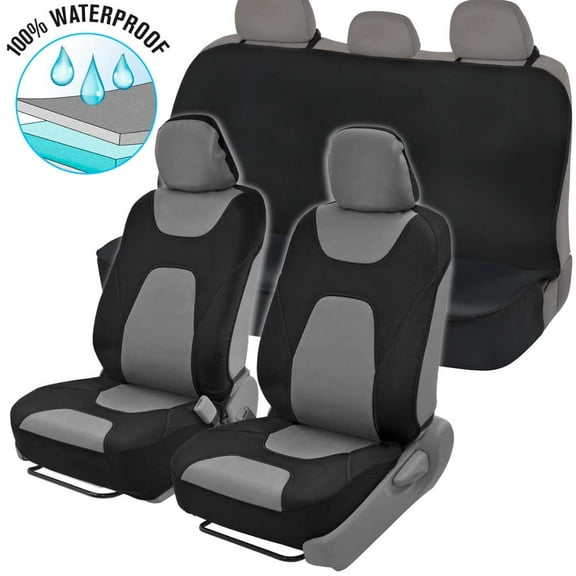 Motor Trend NeoCloth Waterproof Car Seat Covers Front and Rear Full Set, Gray - Universal Fit for Car, Truck, Van, SUV