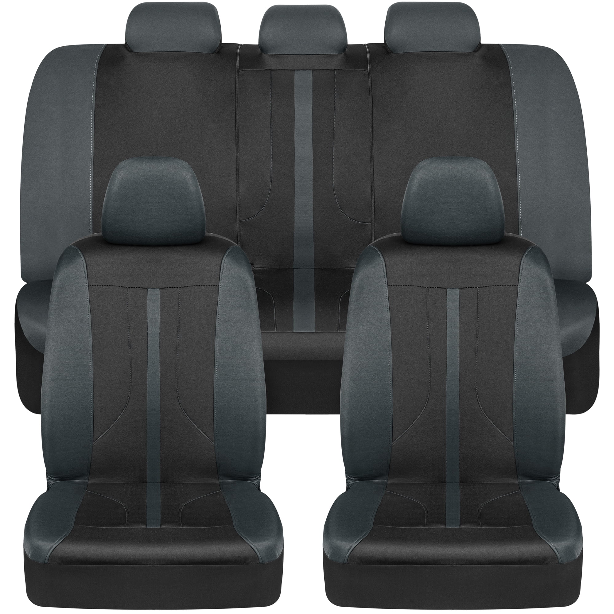 Motor Trend OmniFit Car Seat Covers, Full Set in Gray & Black – Two-Tone  Front Seat Covers with Hooded Split Bench Seat Cover, Universal Car Seat
