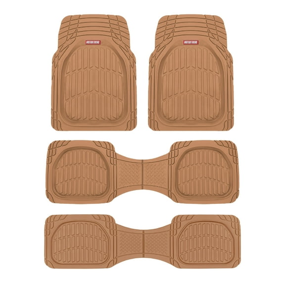 Motor Trend Original FlexTough Beige Rubber Car Floor Mats for 3 Row Vehicles, Front & Rear 2nd Row Deep Dish All Weather Automotive Heavy Duty Trim to Fit, Automotive Liners for Cars Truck Van SUV