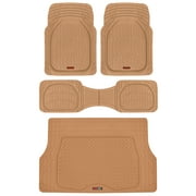 Motor Trend Original FlexTough Beige Rubber Car Floor Mats with Trunk Cargo Liner - All Weather Automotive Floor Mats, Heavy Duty Trim to Fit Design, Floor Line