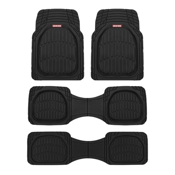 Motor Trend Original FlexTough Black Rubber Car Floor Mats for 3 Row Vehicles, Front & Rear 2nd Row Deep Dish All Weather Automotive Heavy Duty Trim to Fit, Automotive Liners for Cars Truck Van SUV