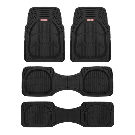 Motor Trend Original FlexTough Black Rubber Car Floor Mats for 3 Row Vehicles, Front & Rear 2nd Row Deep Dish All Weather Automotive Heavy Duty Trim to Fit, Automotive Liners for Cars Truck Van SUV