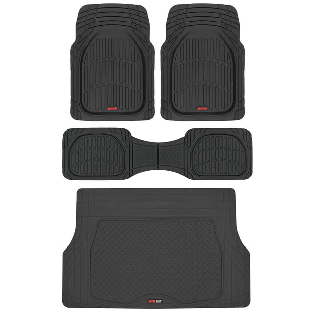 Motor Trend Original FlexTough Black Rubber Car Floor Mats with Trunk Cargo Liner - All Weather Automotive Floor Mats, Heavy Duty Trim to Fit Design, Floor Liners for Cars Truck Van SUV