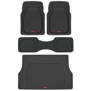 Motor Trend Original FlexTough Gray Rubber Car Floor Mats with Trunk Cargo Liner - All Weather Automotive Floor Mats, Heavy Duty Trim to Fit Design, Floor Liners for Cars Truck Van SUV