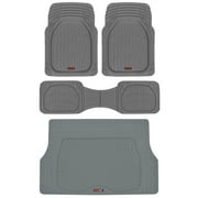 Motor Trend Original FlexTough Gray Rubber Car Floor Mats with Trunk Cargo Liner - All Weather Automotive Floor Mats, Heavy Duty Trim to Fit Design, Floor Liners for Cars Truck Van SUV