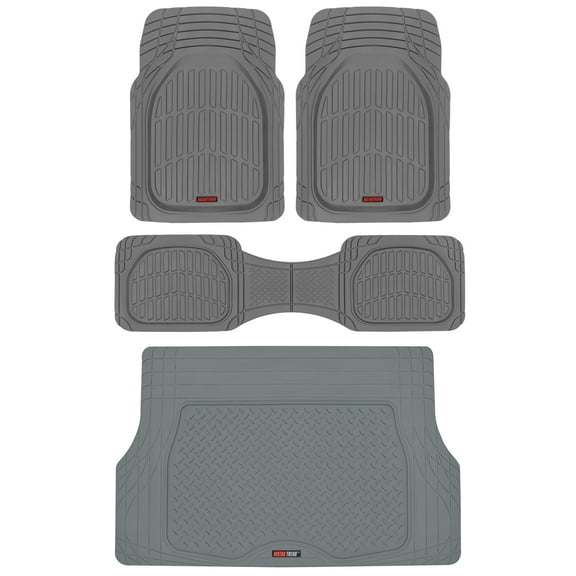 Motor Trend Original FlexTough Gray Rubber Car Floor Mats with Trunk Cargo Liner - All Weather Automotive Floor Mats, Heavy Duty Trim to Fit Design, Floor Liners for Cars Truck Van SUV