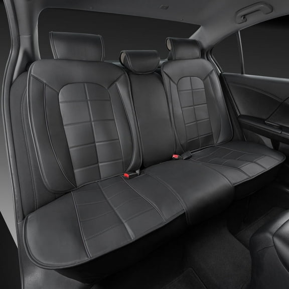Motor Trend Premium Faux Leather Rear Bench Car Seat Cover, Gray - Universal Fit for Car Truck Van and SUV