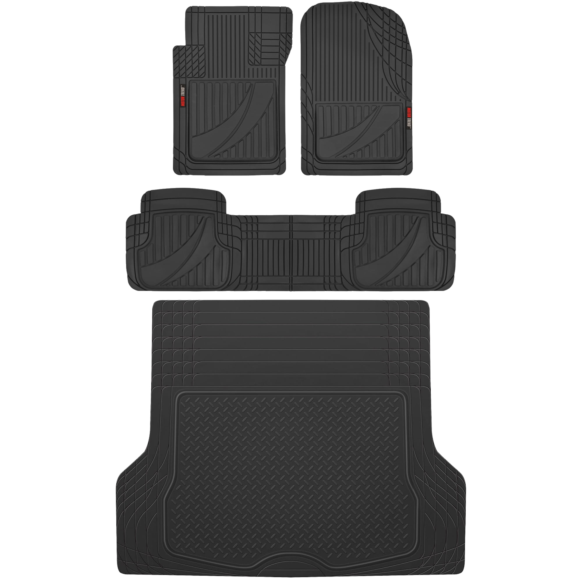 Motor Trend Premium FlexTough™ Advanced Performance Rubber Car Floor Mats with Trunk Mat Cargo Liner, Front & Rear Combo Set fits Most Car SUV Van Coupe Sedan, Heavy Duty All Weather Trim To Fit