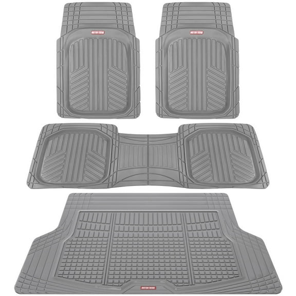 Motor Trend Premium FlexTough Plus All-Protection DeepDish Front & Rear Mats with Trunk Cargo Liner - Combo Set - All Weather Traction Grips, Gray