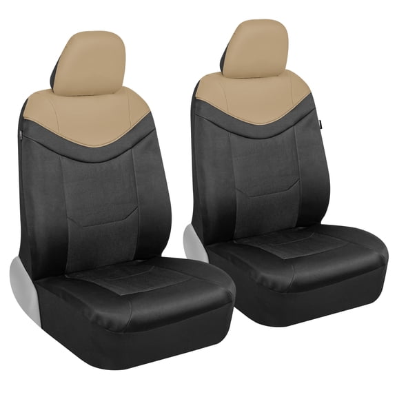 Motor Trend Premium LuxeSport Beige Car Seat Covers for Front Seats Luxury Sport Design with Breathable Mesh Seat & Faux Leather Headrest, Universal Fit Seat Covers for Car Truck Van SUV
