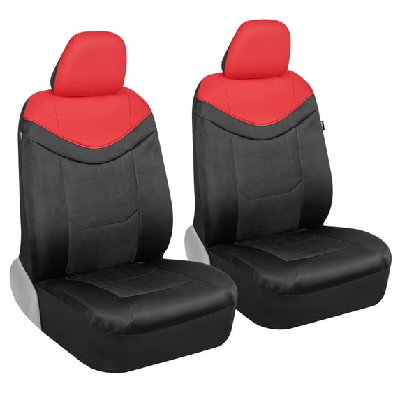 Motor Trend Premium LuxeSport Red Car Seat Covers for Front Seats – Luxury Sport Design with Breathable Mesh Seat & Faux Leather Headrest, Universal Fit Seat Covers for Car Truck Van SUV