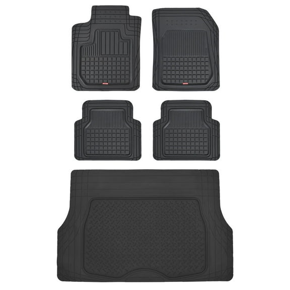 Motor Trend Rubber Floor Mats for Car SUV Truck - 5 Piece Set Includes Cargo Trunk Liner - Heavy Duty, All-Weather Trimmable To Fit