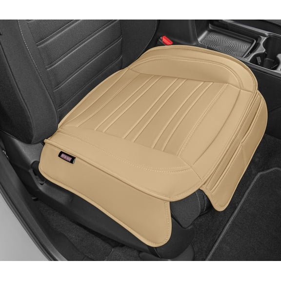 Motor Trend Faux Leather Front Seat Cover for Cars - (1) Tan Beige Front Car Seat Covers for SUV & Truck with Storage Pockets - Automotive Car Seats Cover Protector - For Bottom Cushion Coverage Only