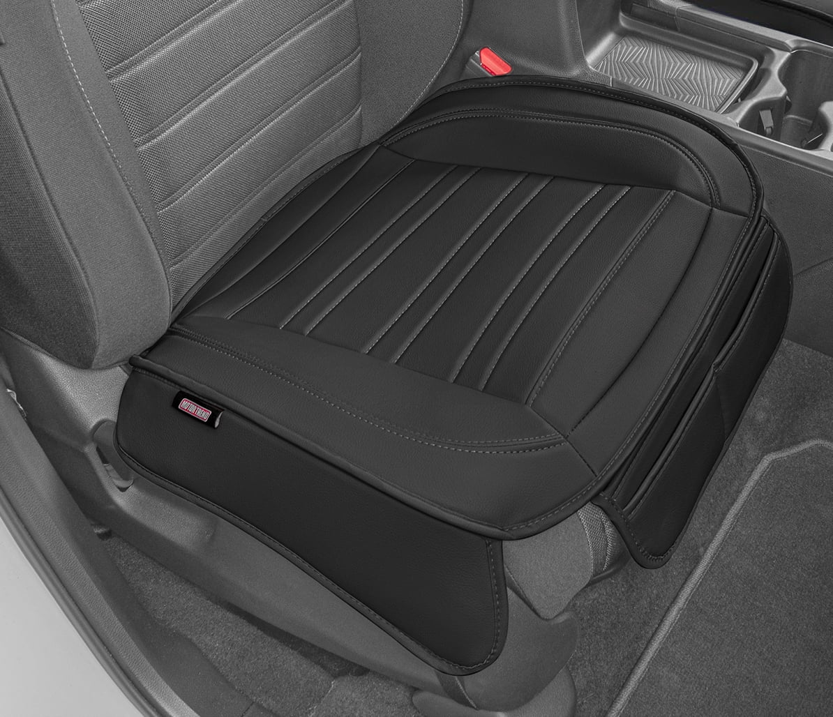 Motor Trend Faux Leather Front Seat Cover for Cars - (1) Black Front Car Seat Covers for SUV & Truck with Storage Pockets - Automotive Car Seats Cover Protector - For Bottom Cushion Coverage Only